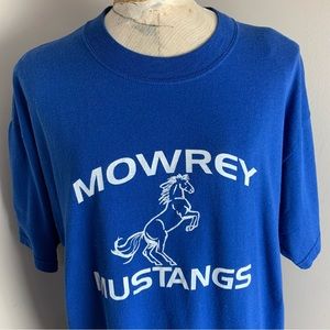 Vintage Mowrey Mustangs PA Blue T Shirt Mens Size XL Ss 80s Elementary School
